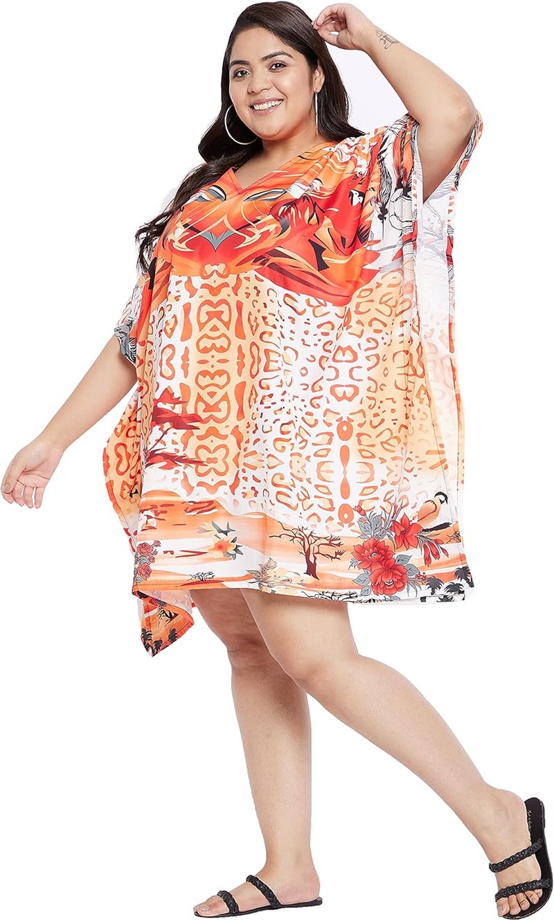 Oussum Short Caftans for Women Plus Size Kaftan Tunic Tops Polyester Summer Beach Clothing Mini Cover Ups Dress for Ladies - Image 2